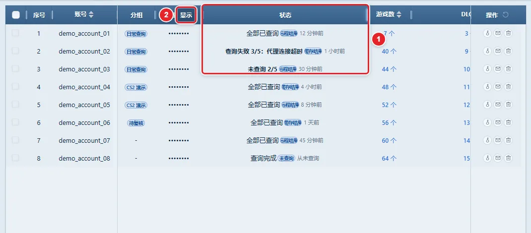 图 5-4 账号表格(常用列)与状态列